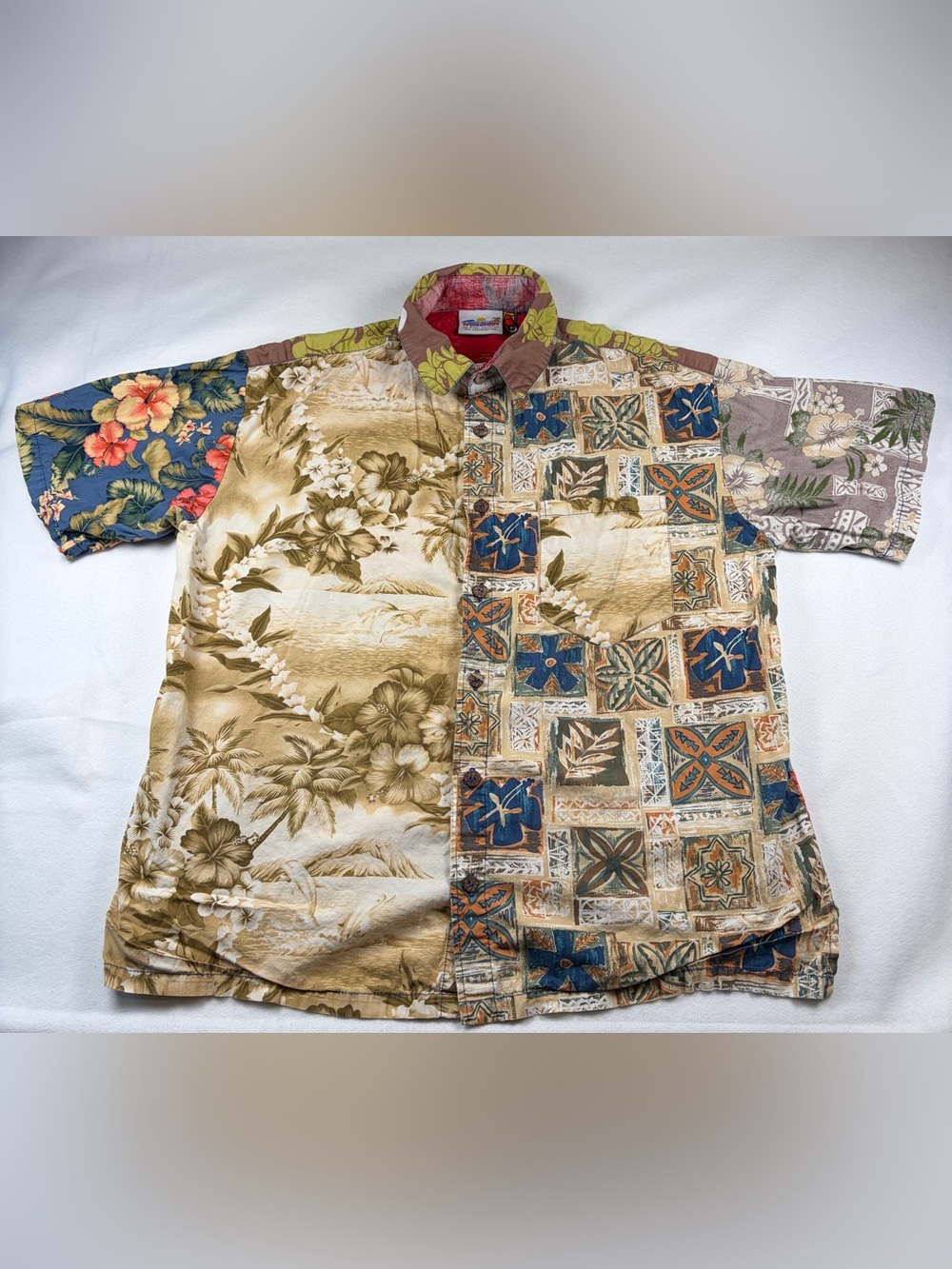 Vintage Wave Shoppe Patchwork Unique Hawaiian Shirt Men’s Size L Made in USA